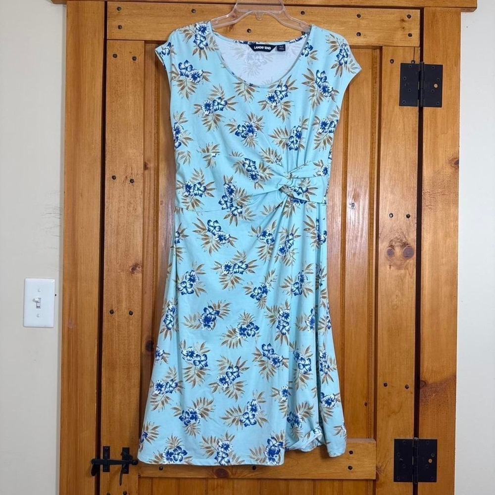 Lands' End light blue floral twist-front dress